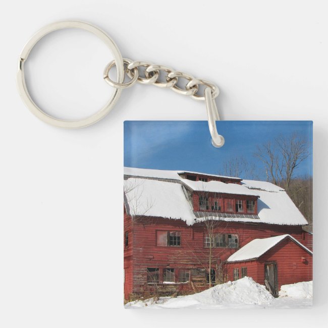 Red Barn in Winter Snow Keychain