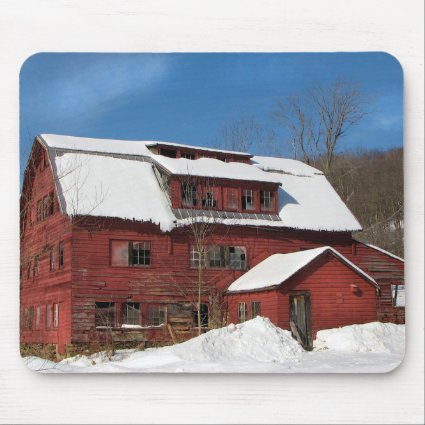 Red Barn in Winter Snow Mousepad
