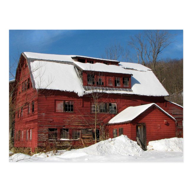Red Barn in Winter Snow Postcard