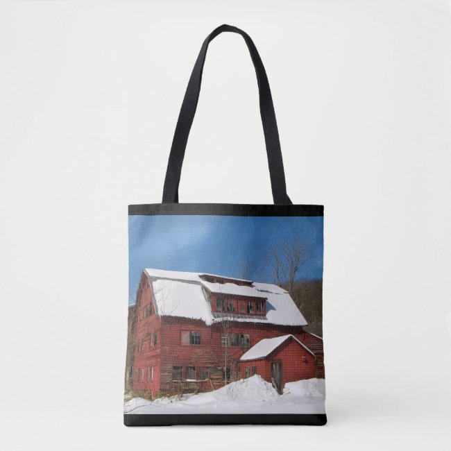 Red Barn in Winter Snow Tote Bag