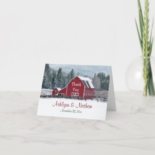 Red Barn in Winter Thank You Card