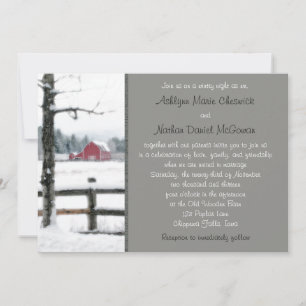 Red Barn in Winter Wedding Invitation