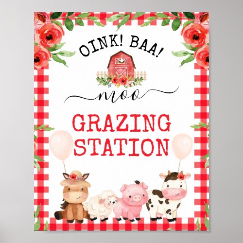 Red Barn Oink Baa Moo Farm Animals Birthday Party  Poster
