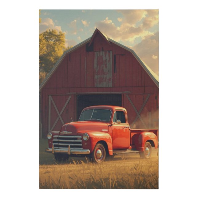 Red Barn Old Truck Canvas Print (Front)