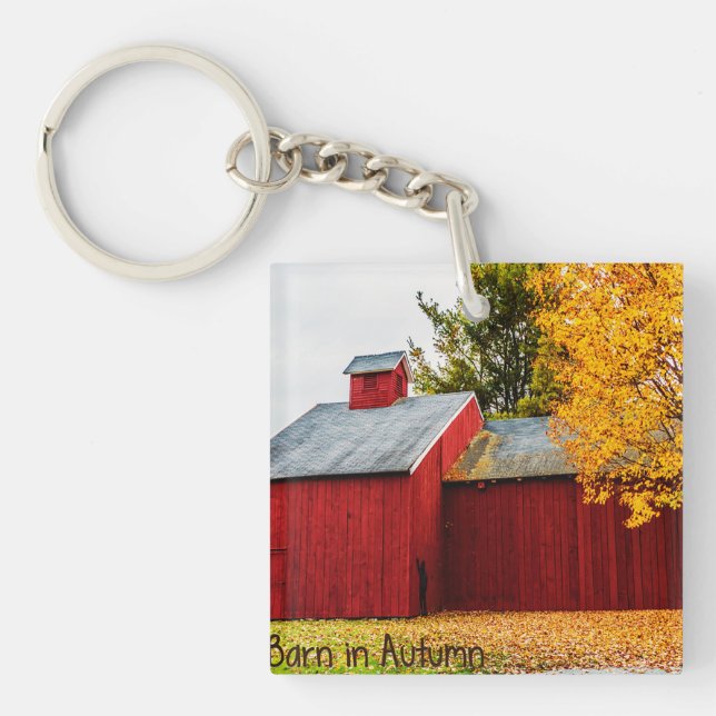 Red Barn on Autumn Acrylic Keychain (Front)