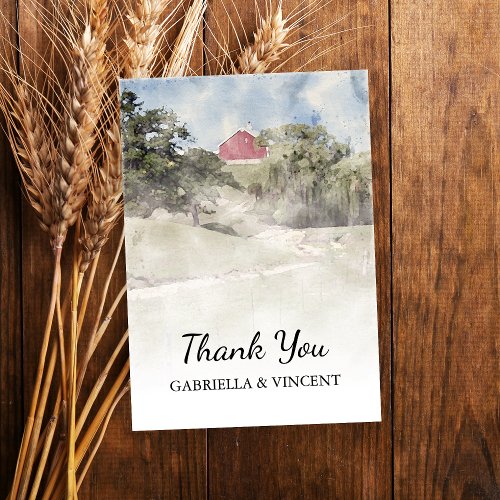 Red Barn on Hill Country Farm Wedding Thank You Card