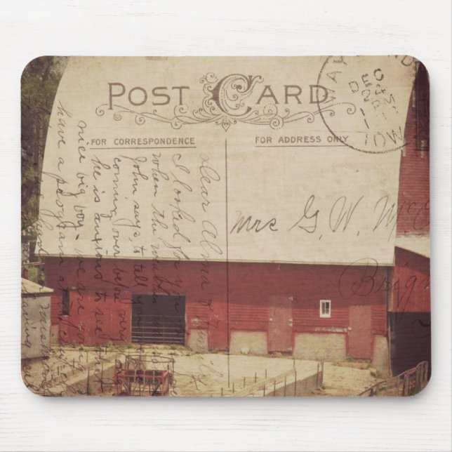 Red Barn Postcard Digital Art Mouse Pad (Front)