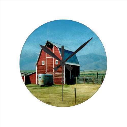 Red Barn Round Clock
