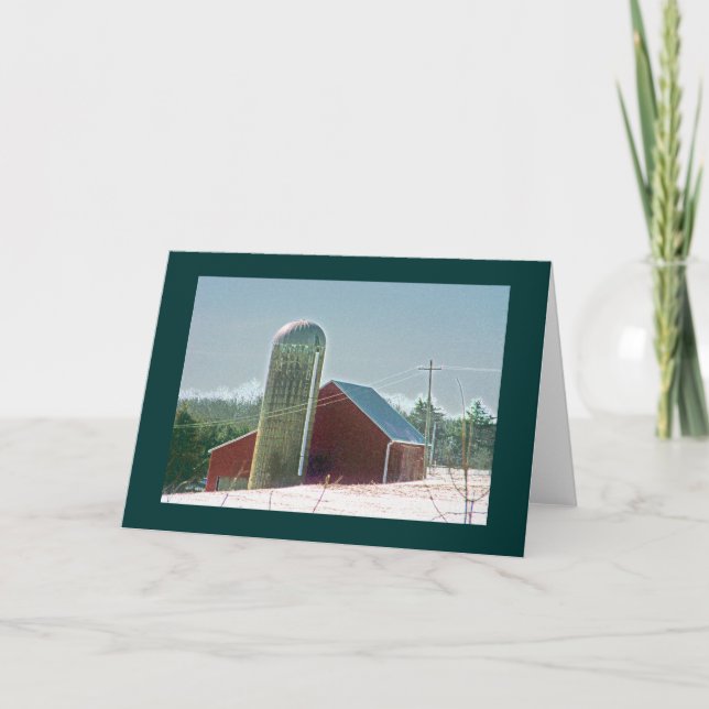 Red Barn & Silo in Snow Card (Front)