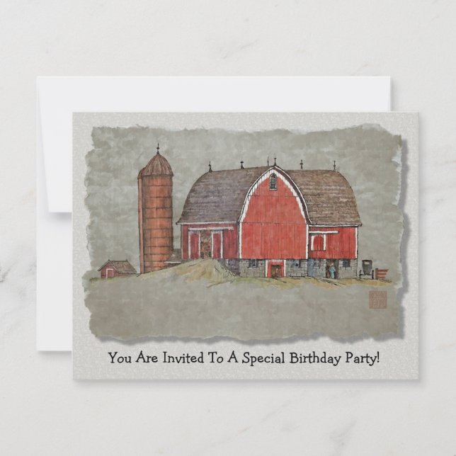 Red Barn & Silo Invitation (Front)