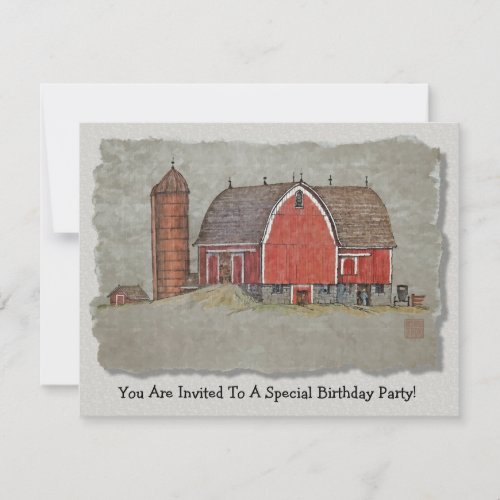 Red Barn  Silo Invitation