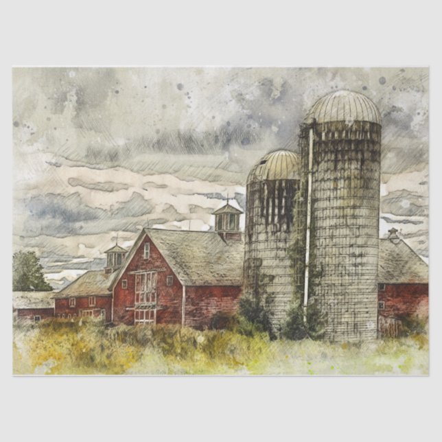 Red Barn Silo's on a Deserted Farm  Tissue Paper (Front)