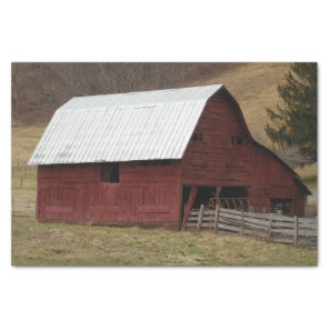 Red Barn Silver Roof Run-Down Fence Tissue Paper