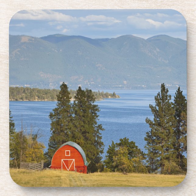 Red barn sits along scenic Flathead Lake near Beverage Coaster (Front)