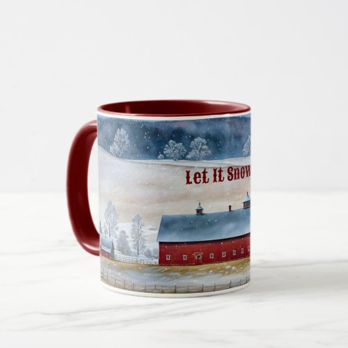 Red Barn Snow Hills Country Style Fun Mug Cup