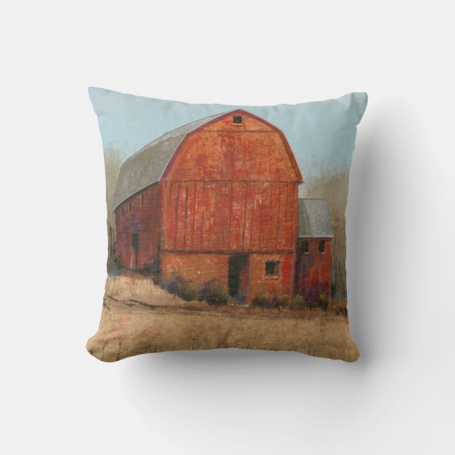 Red Barn View Throw Pillow (Front)