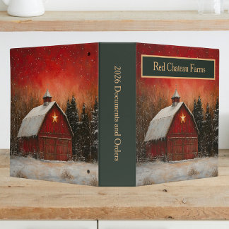 Red Barn w Star n Winter Trees Farmhouse Monogram 3 Ring Binder