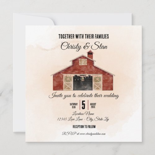 Red Barn Wedding Invitation Square