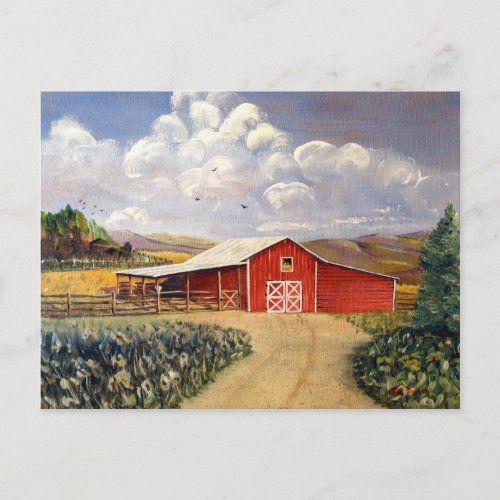 Red Barn West Virginia Farm Fine Art Painting Postcard