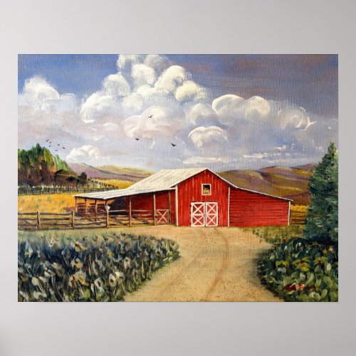 Red Barn West Virginia Farm Fine Art Painting Poster