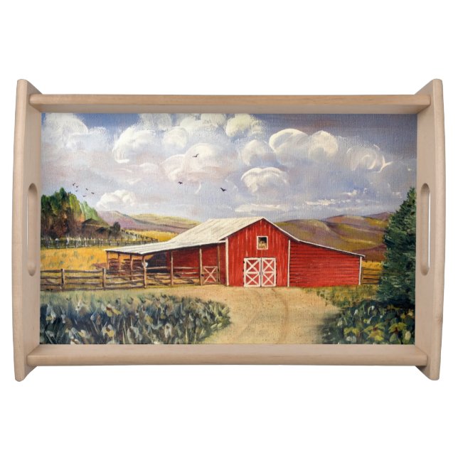 Red Barn West Virginia Farm Fine Art Painting Serving Tray (Front)