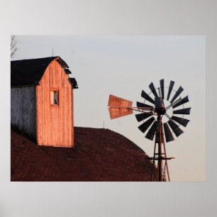 Red Barn & Windmill rustic farm photo Poster