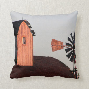 Red Barn & Windmill rustic photo Throw Pillow