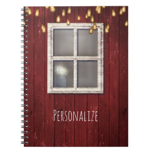 Red Barn Window  Lights Rustic Country Farmhouse Notebook