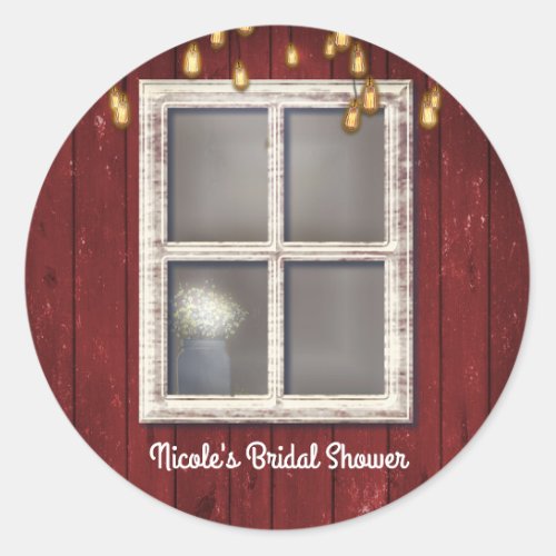 Red Barn Window  Lights Rustic Country Favor Classic Round Sticker
