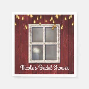 Red Barn Window & Lights Rustic Country Wedding Paper Napkins
