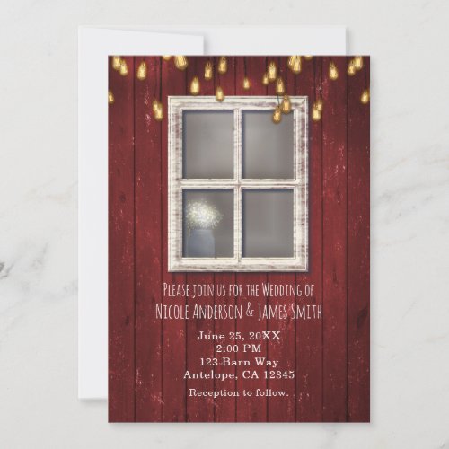 Red Barn Window  Lights Rustic Invitations