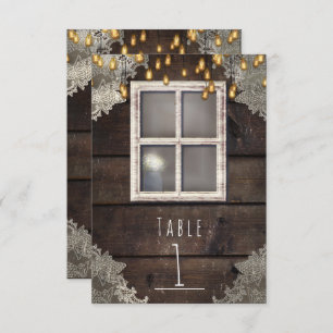 Red Barn Window & Lights Rustic Table Number