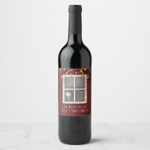 Red Barn Window & Lights Rustic Wedding Wine Label