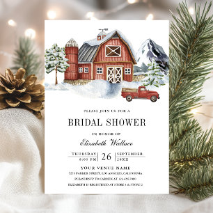 Red Barn Winter Christmas Photo Bridal Shower Invitation