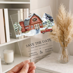 Red Barn Winter Christmas Wedding Save the Date