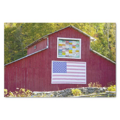 Red Barn With American Flag State License Plates Tissue Paper