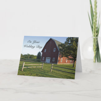 Red Barn with Fence Blended Family Wedding Card