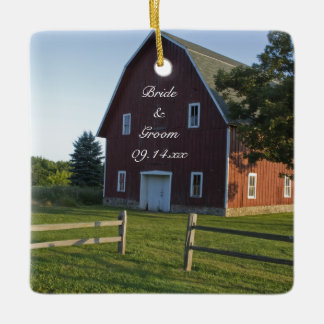 Red Barn with Fence Country Engagement Ceramic Ornament