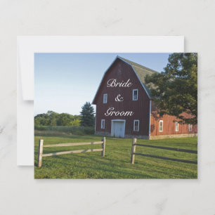 Red Barn with Fence Country Wedding Flat Note Card