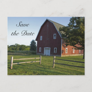 Red Barn with Fence Country Wedding Save the Date Announcement Postcard