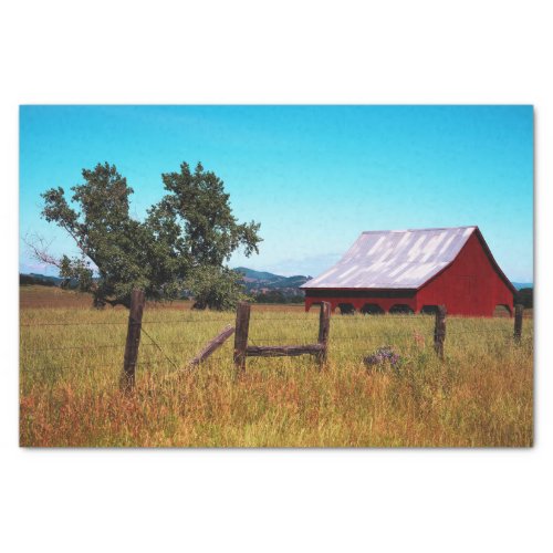 Red Barn With Shiny Roof Amid Fall Grass Field Tissue Paper