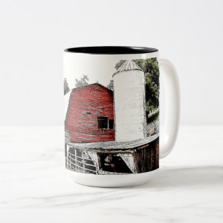 Red Barn with silo in Western North Carolina Two-Tone Coffee Mug