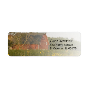 Red Barn with Yellow Wildflowers Return Address Label