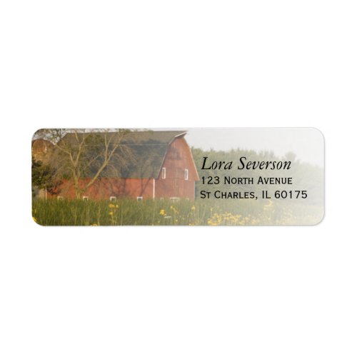 Red Barn with Yellow Wildflowers Return Address Label