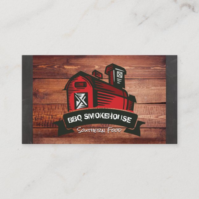Red Barn | Wood Chalk Background Business Card (Front)