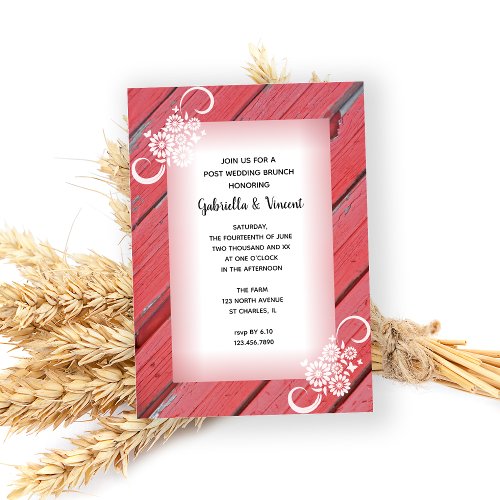 Red Barn Wood Country Post Wedding Brunch Invite