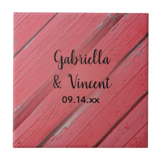 Red Barn Wood Country Wedding Ceramic Tile