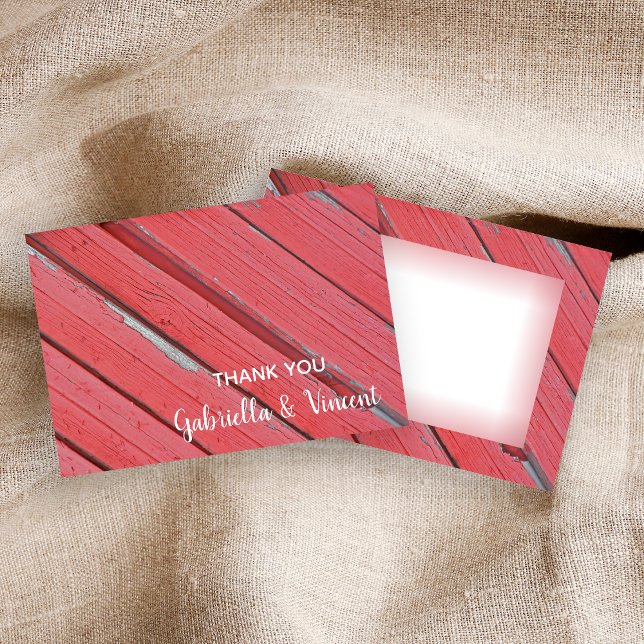 Red Barn Wood Country Wedding Thank You Note Card (Creator Uploaded)