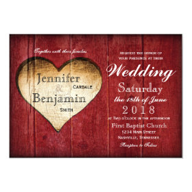Red Barn Wood Heart Country Wedding Invitations