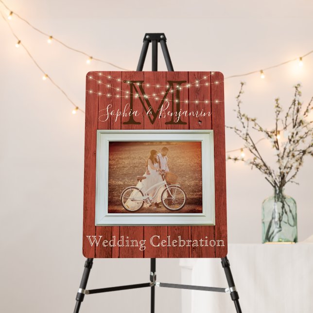 Red Barn Wood Monogram and Photo Wedding Foam Board (In Situ (Stand))